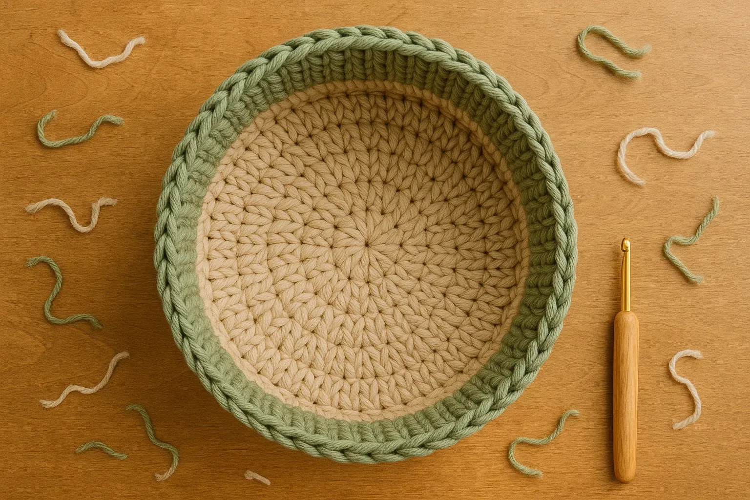 Handmade crochet basket in a modern style