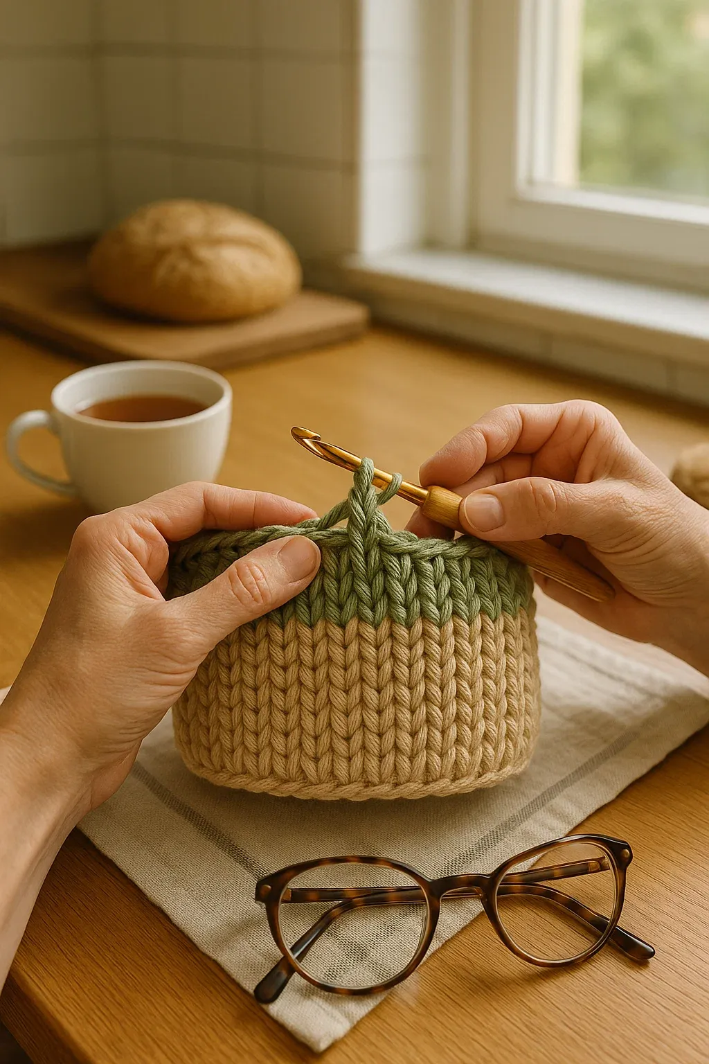 Modern crochet basket for organizing small items