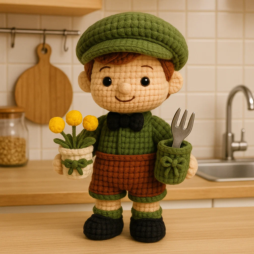 Charming crochet kitchen figure with fine stitching