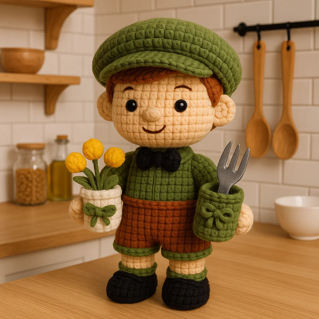 Crochet kitchen companion shaped like a little boy