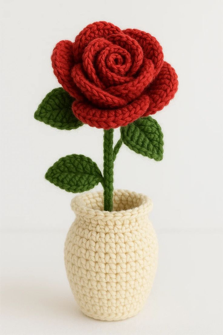 Crochet Dimensional Rose with Vase: Create Stunning Forever Blooms