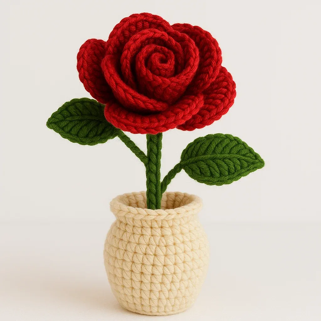 Crochet Dimensional Rose with Vase